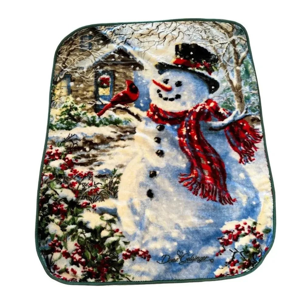 Dona Gelsinger Blanket Throw Plush Snowman & Feathered Friends 50x60 Northwest
